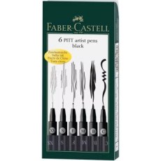 Faber Castell - 6 Pitt Artist Pens Black: XS, S, F, M, C, B