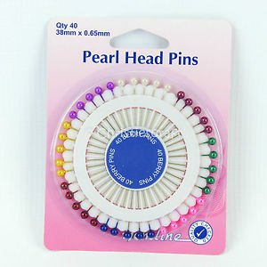 Hemline Assorted Pearl Heads Pins: Silver - 38mm, 40pcs
