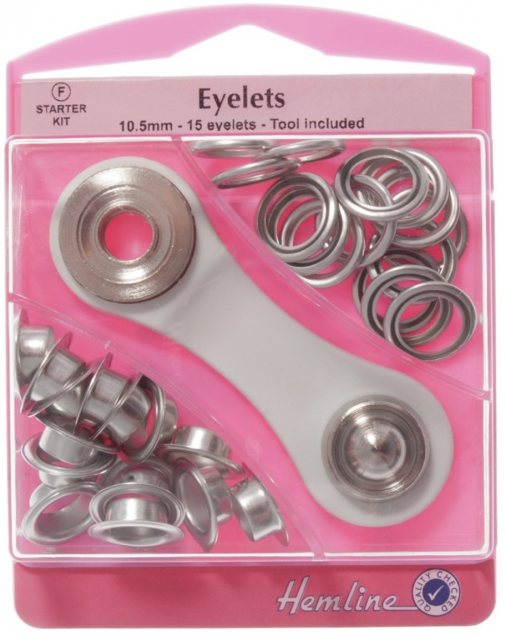 Hemline Eyelets Starter Kit: Nickel/Silver - 10.5mm (F)