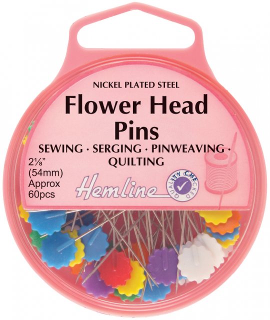 Hemline Flower Head Pins: 0.58mmx 0.54mm, Approx 60pcs