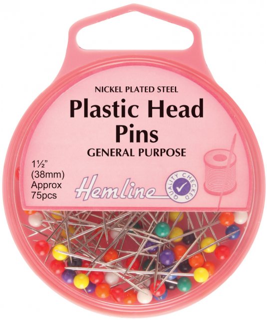 Hemline Plastic Head Pins: 0.58mm x 38mm, Approx 75pcs