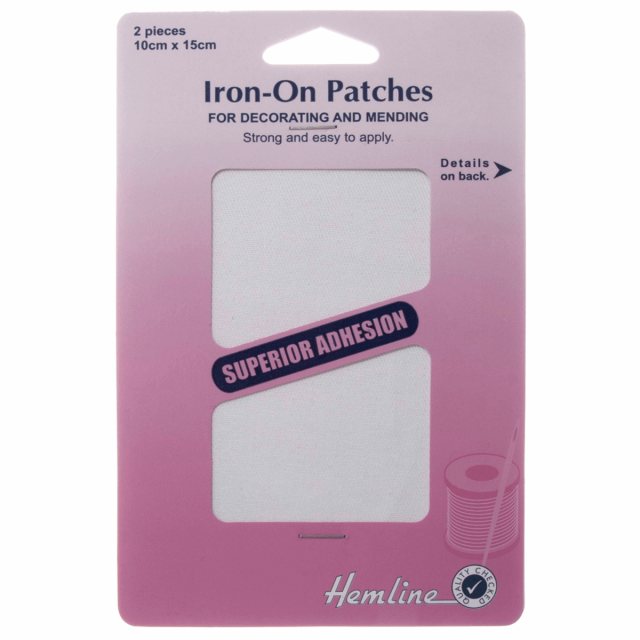 Hemline Iron on patches: 2 pieces 10cm x 15cm - White