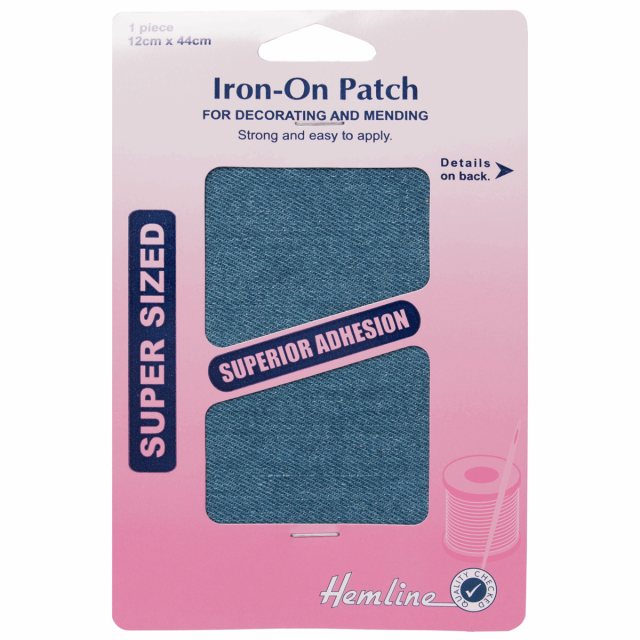Hemline Iron on patches: 2 pieces 10cm x 15cm - Mid Denim