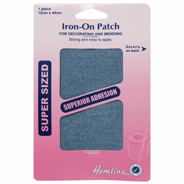Hemline Iron on patches: 2 pieces 10cm x 15cm - Light Denim