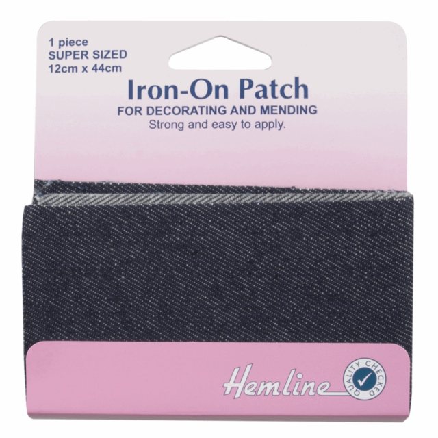 Hemline Iron on patches: 2 pieces 10cm x 15cm - Dark Denim