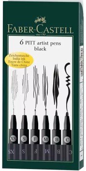 Faber Castell - 6 Pitt Artist Pens Black: XS, S, F, M, C, B